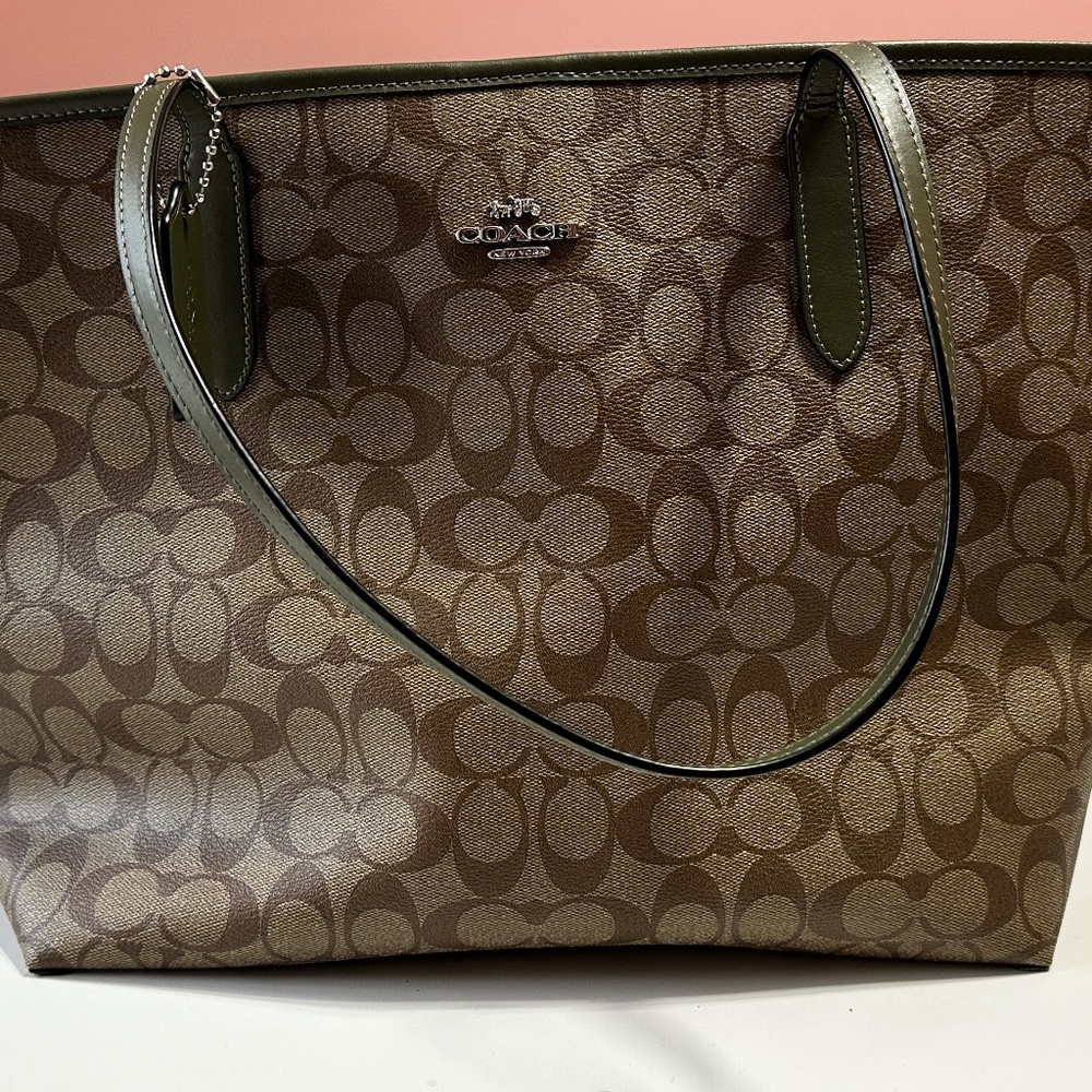 Brown/Army Green Coach Tote